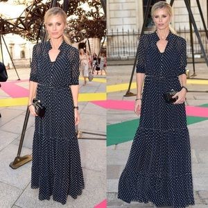 SALONI ALEXIA SWISS-DOT CHIFFON MAXI DRESS IN BLUE WHITE **SOLD OUT*****